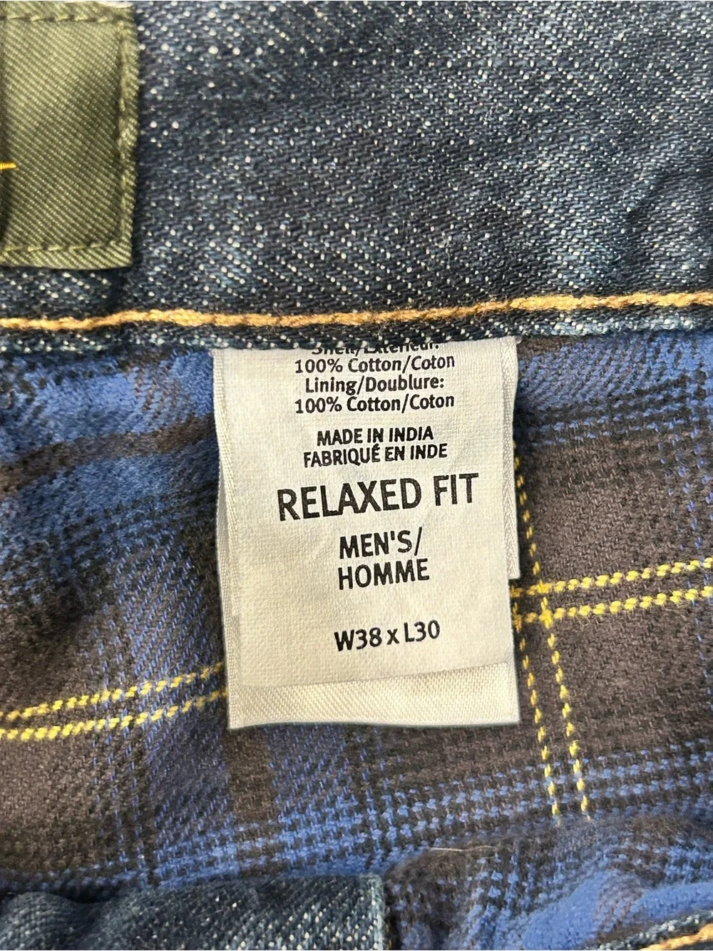 Eddie Bauer Premium Denim Relaxed Blue Plaid Flannel Lined Blue Jeans 38/30 Men